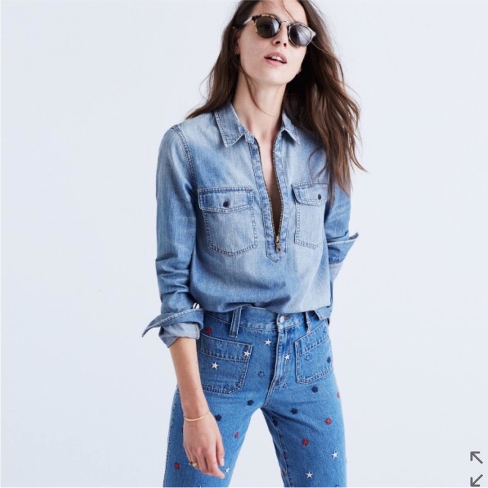 Madewell Denim Zip-Front Popover Shirt